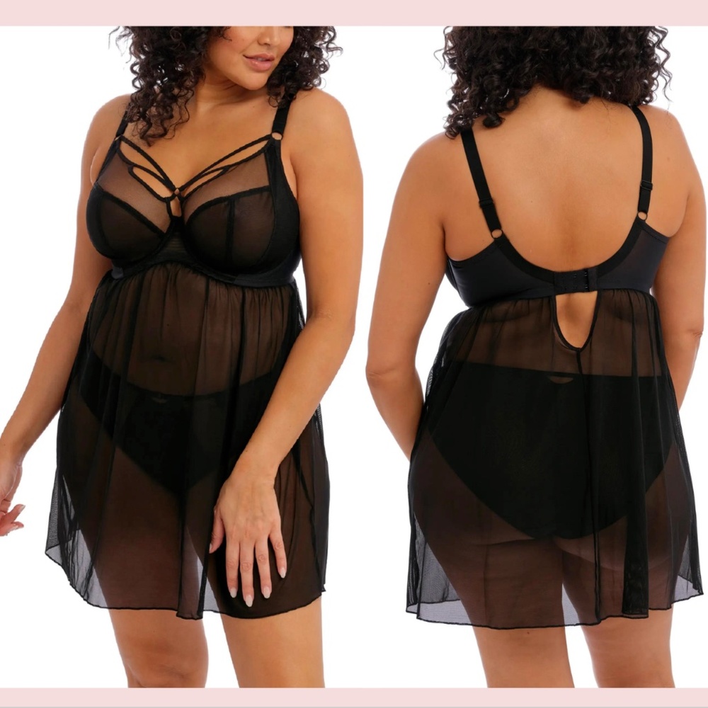 NEW $78 Elomi [ 38I US ] Sachi Full Figure‎ Underwire Babydoll Dress Black